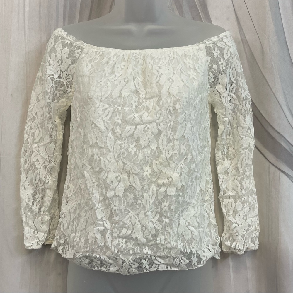 Coastal Cowgirl Vintage Finejo Elegant Lace Off-Shoulder Top White Y2K L Large